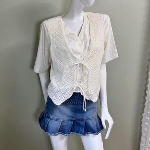 Vintage 90s Tap & Co. Cream Blouse with Crochet Vest Overlay – Size M/L  Genuine